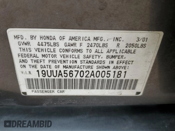 2002 Acura TL w/Navigation with VIN 19UUA56702A005181, listed as a Copart auction lot 86589984 with 0 mi miles and Salvage Title. Bid and sale history available at carsss.com. Image 12.