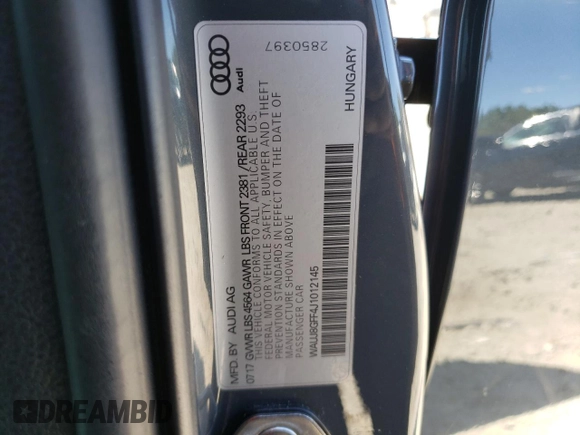 2018 Audi A3 Sedan Premium Plus with VIN WAUJ8GFF4J1012145, listed as a Copart auction lot 52638154 with 72,270 mi miles. Bid and sale history available at carsss.com. Image 13.