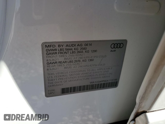 2014 Audi SQ5 Premium Plus z VIN WA1CGAFP5EA113196, wystawiony jako Copart lot #87652935 z przebiegiem 133 343 mil mil oraz Szkoda całkowita • Salvage title. Historia ofert i sprzedaży dostępna na DreamBid. Obrazek 13.