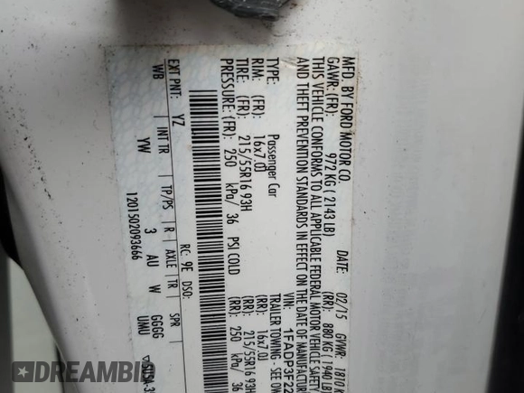 2015 Ford Focus SE with VIN 1FADP3F22FL235018, listed as a Copart auction lot 49861065 with Not Provided miles and Salvage Title. Bid and sale history available at DreamBid. Image 12.
