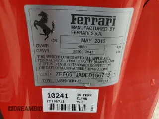 2014 Ferrari California z VIN ZFF65TJA9E0196713, wystawiony jako Copart lot #73682984 z przebiegiem Nie podano mil oraz Nie do naprawy. Historia ofert i sprzedaży dostępna na DreamBid. Obrazek 12.