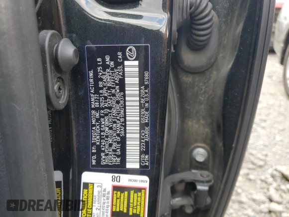 2022 Lexus ES with VIN 58AFZ1B19NU138376, listed as a Copart auction lot 78785114 with 41,149 mi miles and Salvage Title. Bid and sale history available at carsss.com. Image 12.