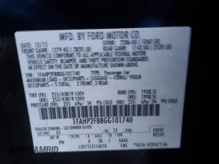 2016 Ford Taurus Limited with VIN 1FAHP2F88GG101740, listed as a Copart auction lot 43376185 with Not Provided miles and Salvage Title. Bid and sale history available at DreamBid. Image 14.