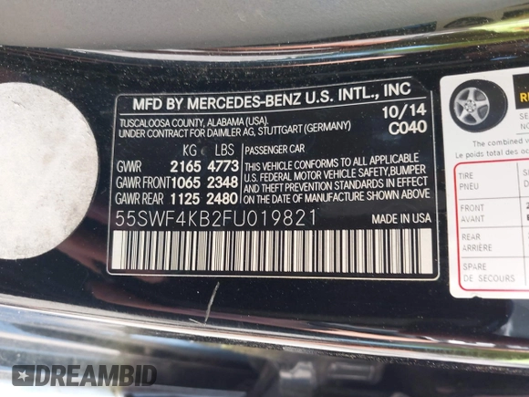 2015 Mercedes-Benz C 300 Luxury with VIN 55SWF4KB2FU019821, listed as a IAAI auction lot 42818693 with 131,087 mi miles and . Bid and sale history available at DreamBid. Image 9.