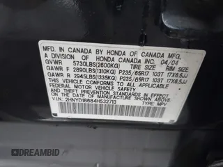 2004 Acura MDX Touring Pkg with VIN 2HNYD18684H532713, listed as a IAAI auction lot 41525616 with 219,241 mi miles. Bid and sale history available at carsss.com. Image 9.