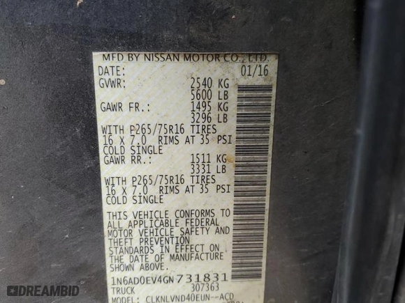 2016 Nissan Frontier SV with VIN 1N6AD0EV4GN731831, listed as a Copart auction lot 49179325 with 156,269 mi miles and Salvage Title. Bid and sale history available at carsss.com. Image 12.