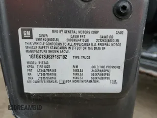 2002 GMC Sierra 1500HD SLE z VIN 1GTGK13U62F187192, wystawiony jako Copart lot #41468345 z przebiegiem Nie podano mil oraz Tytuł czysty. Historia ofert i sprzedaży dostępna na DreamBid. Obrazek 12.