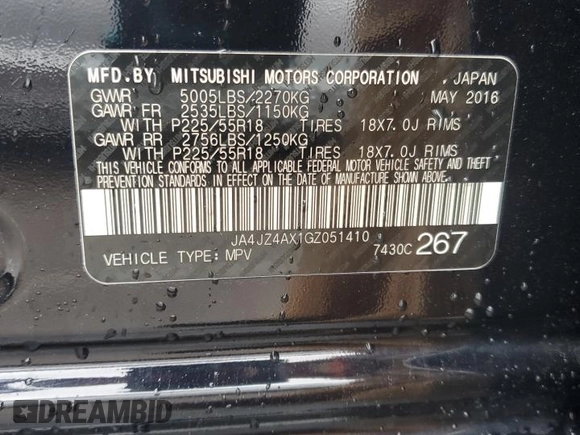 2016 Mitsubishi Outlander GT with VIN JA4JZ4AX1GZ051410, listed as a Copart auction lot 59039995 with 120,892 mi miles and Salvage title. Bid and sale history available at DreamBid. Image 13.