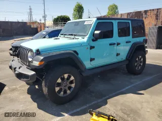 2020 Jeep Wrangler Unlimited Sahara with VIN 1C4HJXENXLW278631, listed as a Copart auction lot 52433445 with 76,715 mi miles and Salvage Title. Bid and sale history available at carsss.com. Image 1.