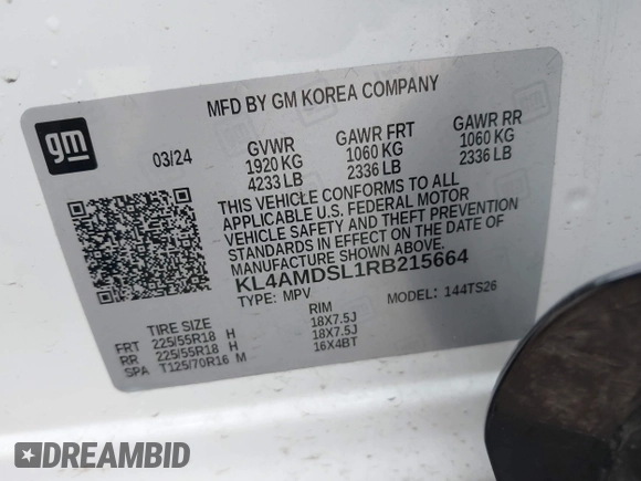2024 Buick Encore GX Sport Touring with VIN KL4AMDSL1RB215664, listed as a IAAI auction lot 41910197 with 20,058 mi miles and . Bid and sale history available at DreamBid. Image 9.