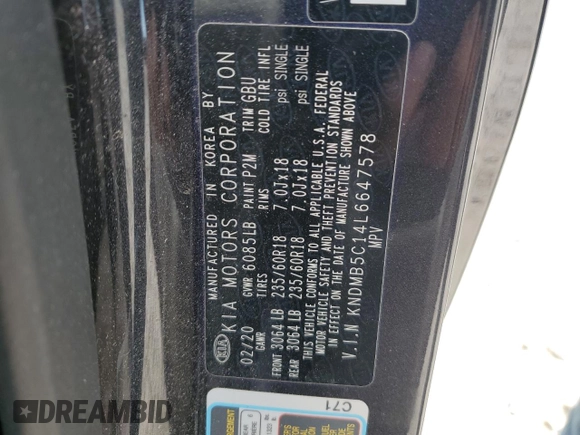 2020 Kia Sedona EX with VIN KNDMB5C14L6647578, listed as a Copart auction lot 50916505 with 101,855 mi miles and Salvage Title. Bid and sale history available at carsss.com. Image 16.