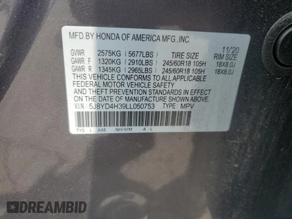 2020 Acura MDX z VIN 5J8YD4H39LL050753, wystawiony jako Copart lot #60308785 z przebiegiem 67 818 mil mil oraz Szkoda całkowita • Salvage title. Historia ofert i sprzedaży dostępna na DreamBid. Obrazek 13.