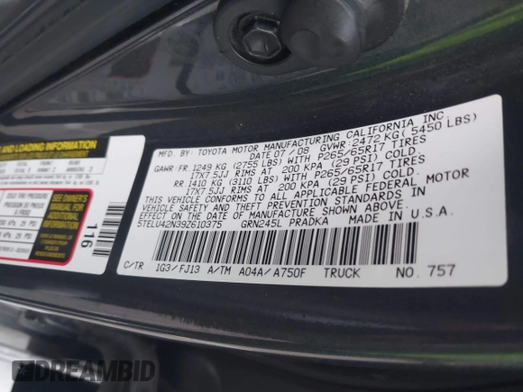 2009 Toyota Tacoma z VIN 5TELU42N39Z610375, wystawiony jako IAAI lot #41671324 z przebiegiem 170 320 mil mil oraz . Historia ofert i sprzedaży dostępna na DreamBid. Obrazek 9.
