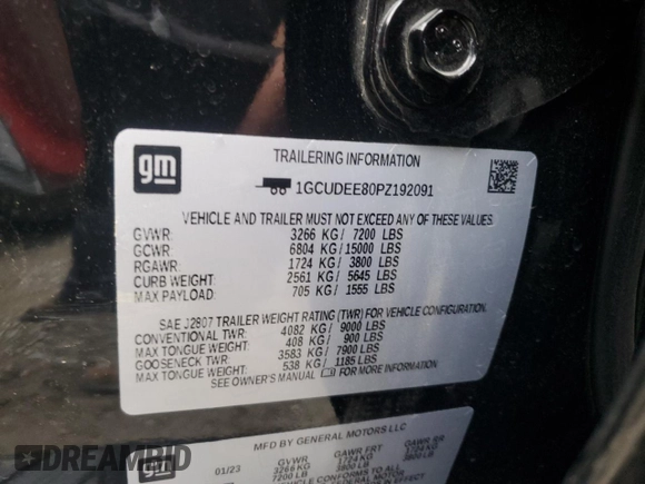 2023 Chevrolet Silverado 1500 RST with VIN 1GCUDEE80PZ192091, listed as a Copart auction lot 44343835 with 20,776 mi miles and Salvage Title. Bid and sale history available at DreamBid. Image 12.
