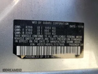 2020 Subaru Impreza with VIN 4S3GTAB60L3707986, listed as a Copart auction lot 50542795 with 100,002 mi miles and Clean Title. Bid and sale history available at carsss.com. Image 12.