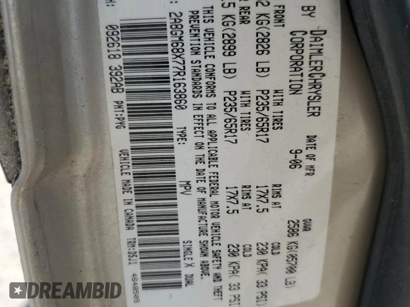 2007 Chrysler Pacifica Touring z VIN 2A8GM68X77R163860, wystawiony jako Copart lot #55138805 z przebiegiem 102 080 mil mil oraz Szkoda całkowita • Salvage title. Historia ofert i sprzedaży dostępna na DreamBid. Obrazek 13.