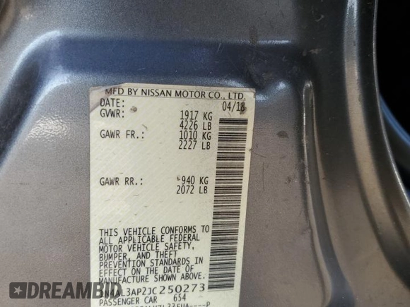 2018 Nissan Altima SR with VIN 1N4AL3AP2JC250273, listed as a Copart auction lot 52280525 with 152,950 mi miles and Salvage Title. Bid and sale history available at DreamBid. Image 13.