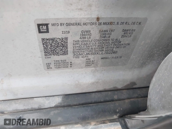 2020 Chevrolet Trax LS with VIN 3GNCJKSBXLL202265, listed as a IAAI auction lot 42462769 with 143,466 mi miles and . Bid and sale history available at DreamBid. Image 9.