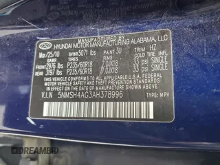 2010 Hyundai Santa Fe SE z VIN 5NMSH4AG3AH378996, wystawiony jako Copart lot #57843325 z przebiegiem 120 047 mil mil oraz Szkoda całkowita • Salvage title. Historia ofert i sprzedaży dostępna na DreamBid. Obrazek 13.
