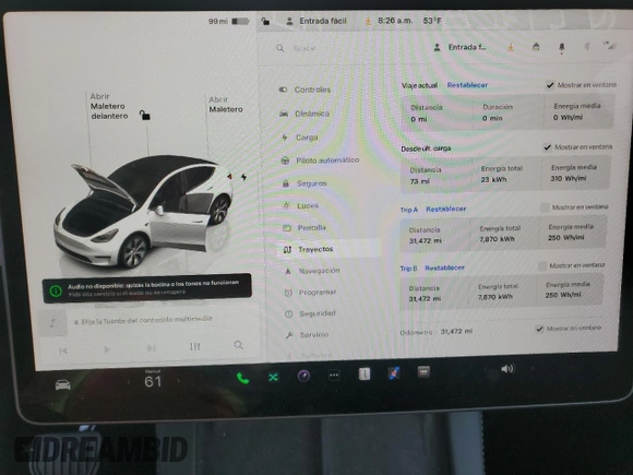 2023 Tesla Model Y Long Range with VIN 7SAYGDEE5PA125887, listed as a Copart auction lot 43188655 with 31,472 mi miles and Salvage Title. Bid and sale history available at DreamBid. Image 9.