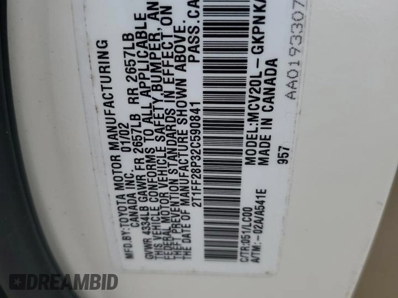 2002 Toyota Solara SE z VIN 2T1FF28P32C590841, wystawiony jako Copart lot #43753475 z przebiegiem 128 106 mil mil oraz Szkoda całkowita • Salvage title. Historia ofert i sprzedaży dostępna na DreamBid. Obrazek 12.
