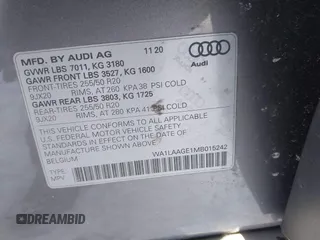 2021 Audi e-tron Premium Plus with VIN WA1LAAGE1MB015242, listed as a IAAI auction lot 41596316 with 32,768 mi miles and . Bid and sale history available at DreamBid. Image 9.