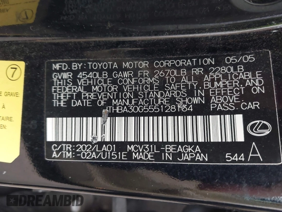 2005 Lexus ES 350 с VIN JTHBA30G555128134, выставлен на аукционе IAAI как лот 42368102 с пробегом 204 119 миль миль и . История ставок и продаж доступна на DreamBid. Изображение 9.