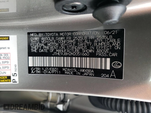 2021 Lexus UX with VIN JTHE9JBH2M2051660, listed as a Copart auction lot 44171883 with 13,471 mi miles. Bid and sale history available at carsss.com. Image 13.