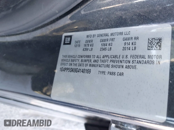 2016 Buick Verano with VIN 1G4PP5SK8G4140169, listed as a IAAI auction lot 41903559 with 10,000 mi miles and . Bid and sale history available at carsss.com. Image 9.