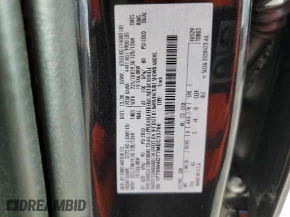 2021 Ford F-450 XL with VIN 1FT8W4DT7MEC33766, listed as a Copart auction lot 58484965 with 95,345 mi miles and Clean title. Bid and sale history available at DreamBid. Image 12.