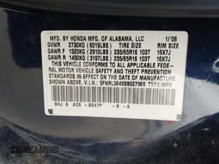 2008 Honda Odyssey EX with VIN 5FNRL384X8B027565, listed as a IAAI auction lot 41529839 with 224,332 mi miles and . Bid and sale history available at DreamBid. Image 9.