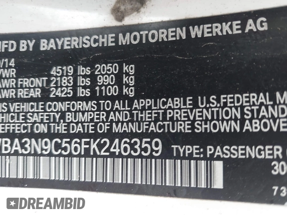 2015 BMW 4 Series 428i xDrive z VIN WBA3N9C56FK246359, wystawiony jako IAAI lot #39911529 z przebiegiem 137 494 mil mil oraz . Historia ofert i sprzedaży dostępna na DreamBid. Obrazek 9.