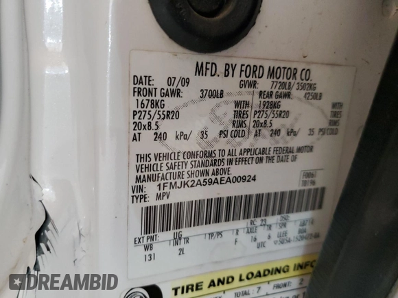 2010 Ford Expedition Max Limited z VIN 1FMJK2A59AEA00924, wystawiony jako Copart lot #46706235 z przebiegiem 218 976 mil mil oraz Szkoda całkowita • Salvage title. Historia ofert i sprzedaży dostępna na DreamBid. Obrazek 13.
