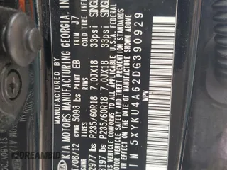 2013 Kia Sorento EX with VIN 5XYKU4A62DG390929, listed as a Copart auction lot 50925105 with 110,973 mi miles and Salvage Title. Bid and sale history available at carsss.com. Image 13.