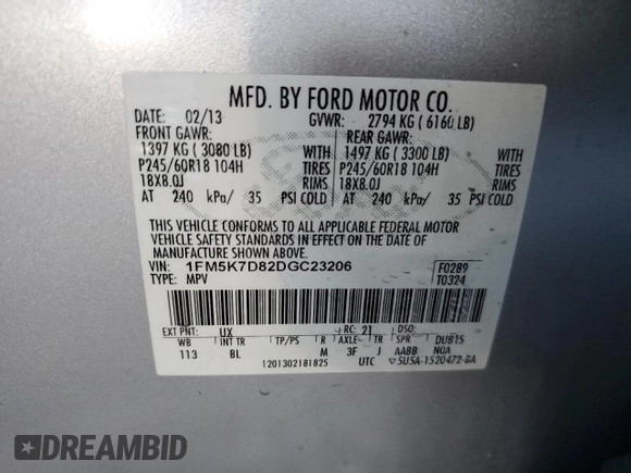 2013 Ford Explorer XLT with VIN 1FM5K7D82DGC23206, listed as a Copart auction lot 87704465 with 122,098 mi miles and Salvage Title. Bid and sale history available at carsss.com. Image 13.