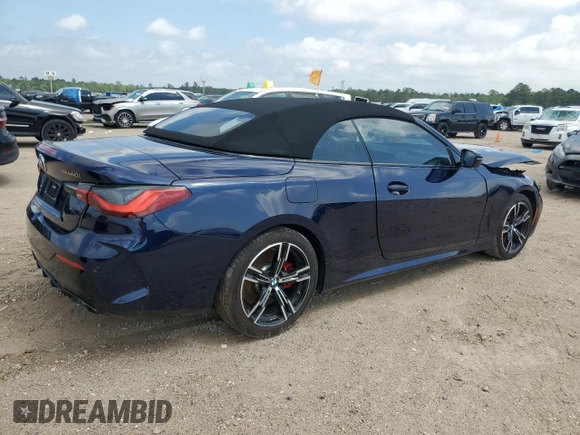2023 BMW 4 Series M440i with VIN WBA53AT03PCL15153, listed as a Copart auction lot 49828855 with 7,354 mi miles and Salvage Title. Bid and sale history available at DreamBid. Image 3.
