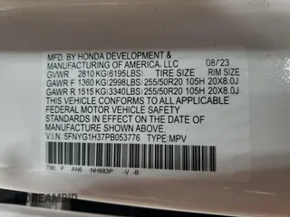 2023 Honda Pilot Sport with VIN 5FNYG1H37PB053776, listed as a Copart auction lot 83002744 with 66,186 mi miles and Salvage Title. Bid and sale history available at carsss.com. Image 14.