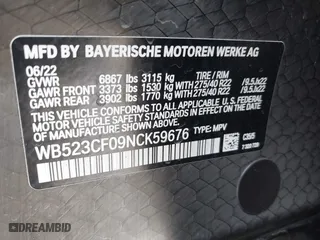 2022 BMW iX xDrive50 with VIN WB523CF09NCK59676, listed as a IAAI auction lot 41866019 with 1 mi miles. Bid and sale history available at carsss.com. Image 9.