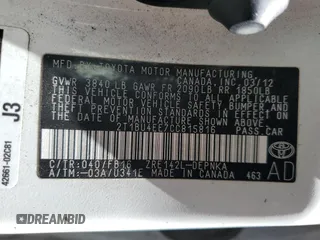 2012 Toyota Corolla L with VIN 2T1BU4EE7CC815816, listed as a Copart auction lot 54789165 with 246,316 mi miles and Salvage Title. Bid and sale history available at DreamBid. Image 12.