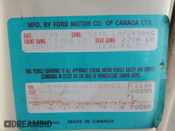 1986 Ford Crown Victoria z VIN 2FABP43F4GX118923, wystawiony jako Copart lot #76413794 z przebiegiem 74 097 mil mil oraz Tytuł czysty. Historia ofert i sprzedaży dostępna na DreamBid. Obrazek 12.