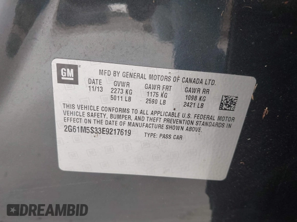 2014 Cadillac XTS Luxury with VIN 2G61M5S33E9217619, listed as a IAAI auction lot 41343003 with 126,303 mi miles. Bid and sale history available at carsss.com. Image 9.