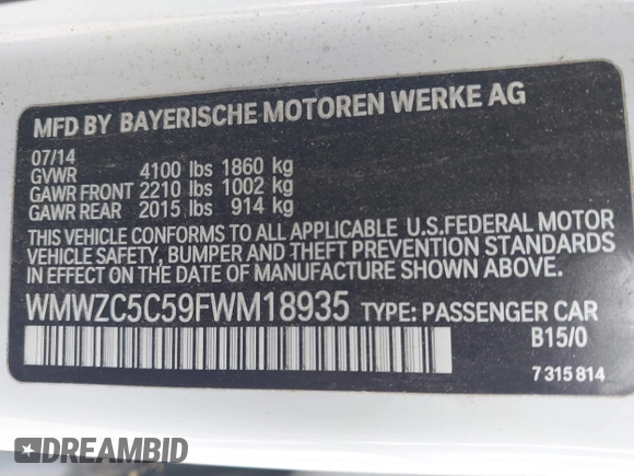 2015 MINI Countryman S with VIN WMWZC5C59FWM18935, listed as a IAAI auction lot 42427878 with 121,410 mi miles and . Bid and sale history available at DreamBid. Image 9.
