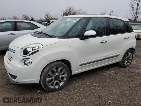 2015 FIAT 500L Lounge with VIN ZFBCFACH8FZ035234, listed as a Copart auction lot 79891324 with 74,587 mi miles and Salvage Title. Bid and sale history available at carsss.com. Image 1.