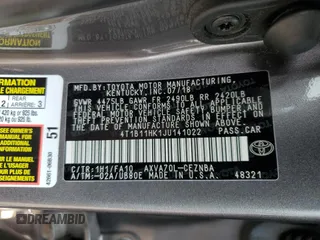 2018 Toyota Camry LE with VIN 4T1B11HK1JU141022, listed as a Copart auction lot 60135785 with 112,652 mi miles and Salvage title. Bid and sale history available at DreamBid. Image 12.