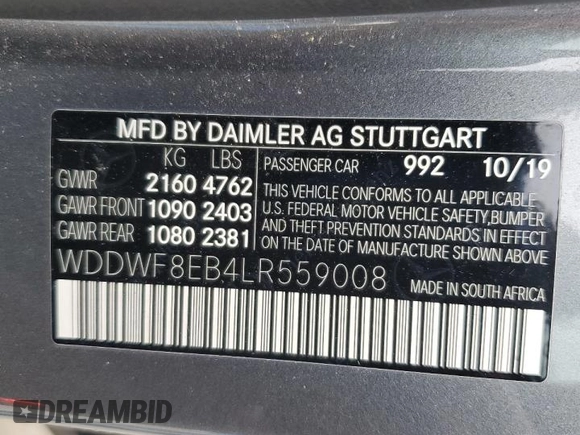 2020 Mercedes-Benz C 300 z VIN WDDWF8EB4LR559008, wystawiony jako Copart lot #57381275 z przebiegiem 74 999 mil mil oraz Szkoda całkowita • Salvage title. Historia ofert i sprzedaży dostępna na DreamBid. Obrazek 12.