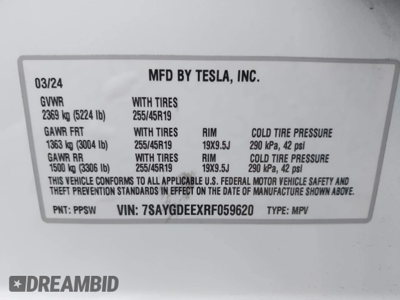2024 Tesla Model Y Long Range with VIN 7SAYGDEEXRF059620, listed as a IAAI auction lot 42190425 with 16,682 mi miles. Bid and sale history available at carsss.com. Image 9.