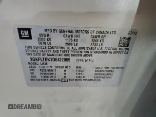 2013 GMC Terrain SLE with VIN 2GKFLTEK1D6422065, listed as a Copart auction lot 54592345 with 185,466 mi miles and Salvage title. Bid and sale history available at DreamBid. Image 13.