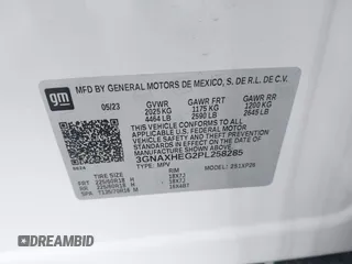 2023 Chevrolet Equinox LS z VIN 3GNAXHEG2PL258285, wystawiony jako IAAI lot #42341418 z przebiegiem 5 360 mil mil oraz . Historia ofert i sprzedaży dostępna na DreamBid. Obrazek 9.