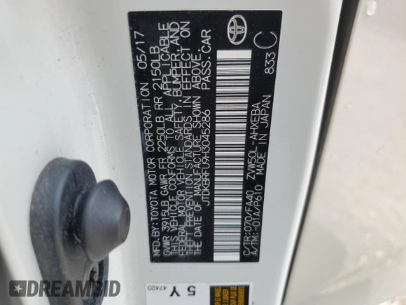 2017 Toyota Prius Two с VIN JTDKBRFU9H3045286, выставлен на аукционе Copart как лот 50253815 с пробегом 28 048 миль миль и Списание • Salvage title. История ставок и продаж доступна на DreamBid. Изображение 13.