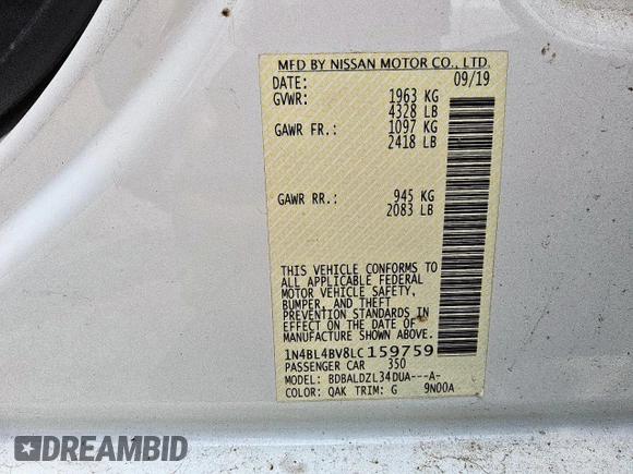 2020 Nissan Altima S z VIN 1N4BL4BV8LC159759, wystawiony jako Copart lot #57527695 z przebiegiem 112 807 mil mil oraz Czysty tytuł • Clean title. Historia ofert i sprzedaży dostępna na DreamBid. Obrazek 12.